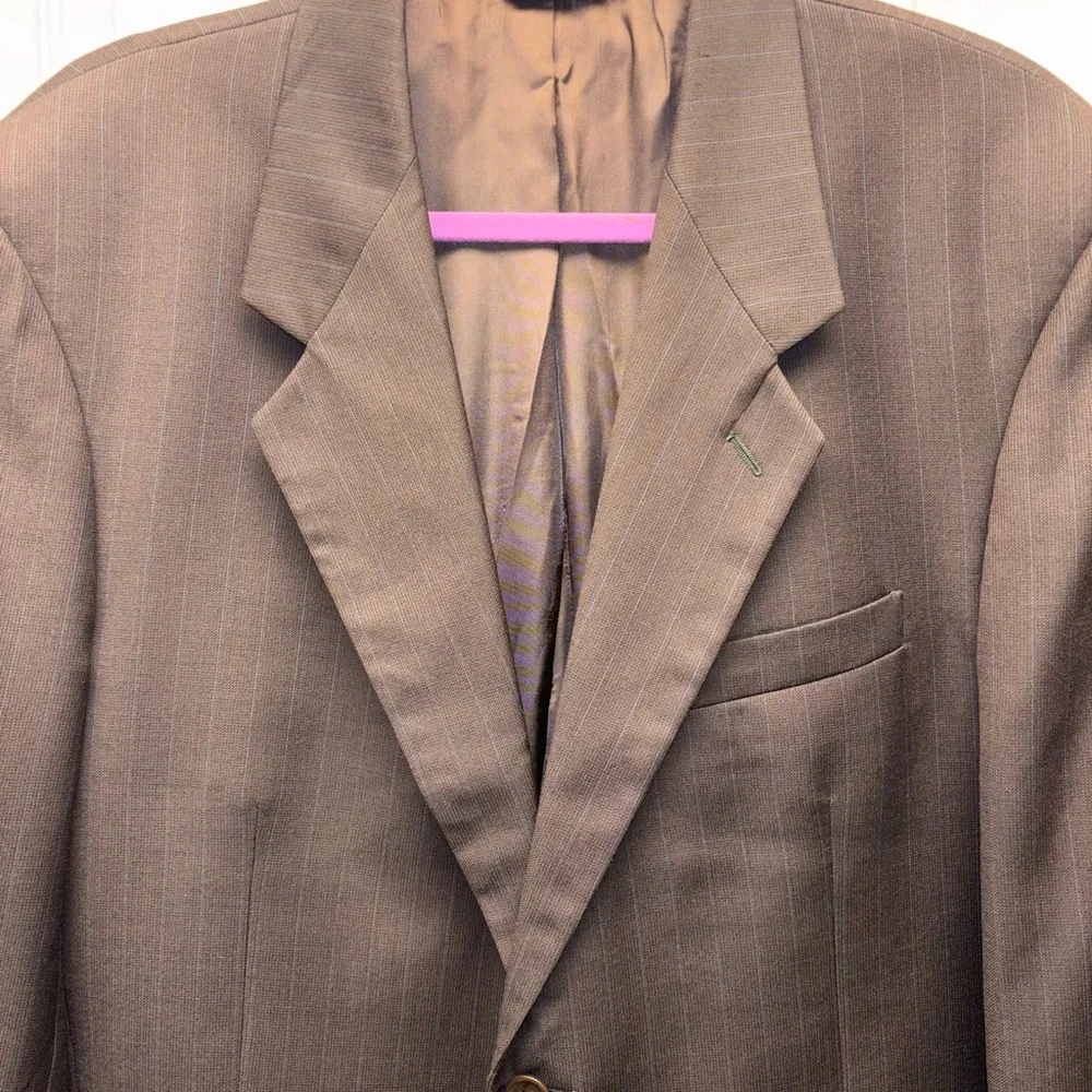 Vito Rufolo Men’s Super 100’s Wool Blazer – Dark Brown w/ Blue Pinstripes